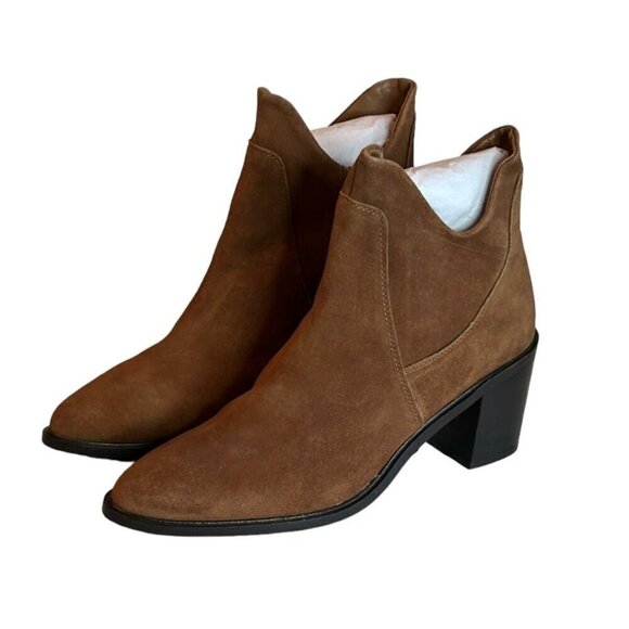 Seychelles Pretty Little Bird Heeled Suede Bootie Boots Cognac Size 10 NWT - Picture 1 of 8